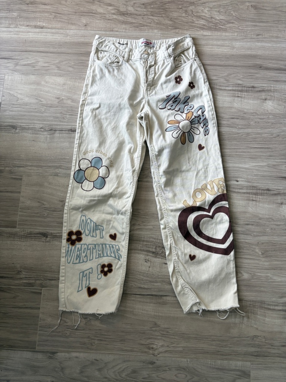 Take Care White Graphic Wide-Leg Pants